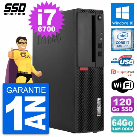 PC Lenovo ThinkCentre M910s SFF Intel i7-6700 RAM 64Go SSD 120Go Windows 10 Wifi