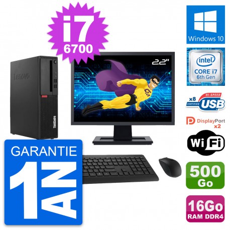 PC Lenovo M910s SFF Ecran 22" Core i7-6700 RAM 16Go Disque 500Go Windows 10 Wifi