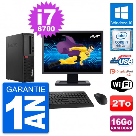 PC Lenovo M910s SFF Ecran 22" Intel i7-6700 RAM 16Go Disque 2To Windows 10 Wifi