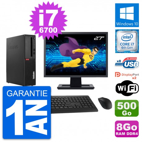 PC Lenovo M910s SFF Ecran 27" Intel i7-6700 RAM 8Go Disque 500Go Windows 10 Wifi
