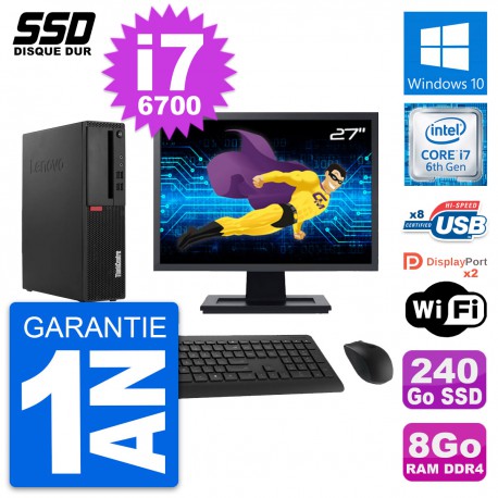 PC Lenovo M910s SFF Ecran 27" Intel i7-6700 RAM 8Go SSD 240Go Windows 10 Wifi