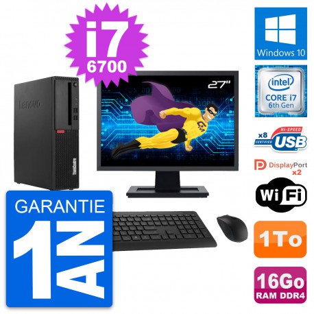 PC Lenovo M910s SFF Ecran 27" Intel i7-6700 RAM 16Go Disque 1To Windows 10 Wifi