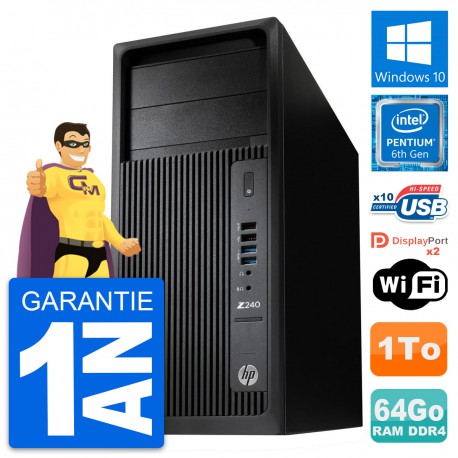 PC Tour HP WorkStation Z240 MT Intel G4400 RAM 64Go Disque 1To Windows 10 Wifi