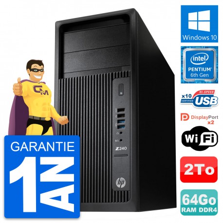 PC Tour HP WorkStation Z240 MT Intel G4400 RAM 64Go Disque 2To Windows 10 Wifi