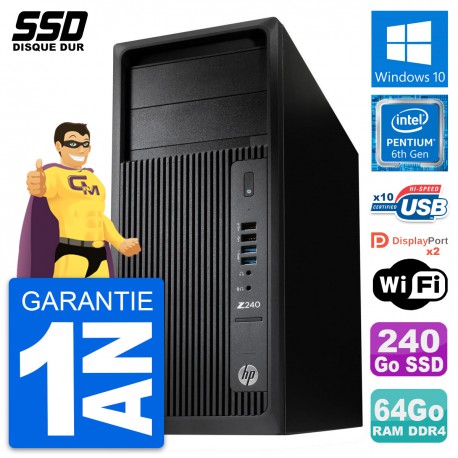 PC Tour HP WorkStation Z240 MT Pentium G4400 RAM 64Go SSD 240Go Windows 10 Wifi