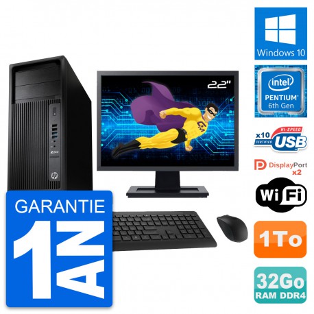 PC Tour HP Z240 MT Ecran 22" Pentium G4400 RAM 32Go Disque 1To Windows 10 Wifi