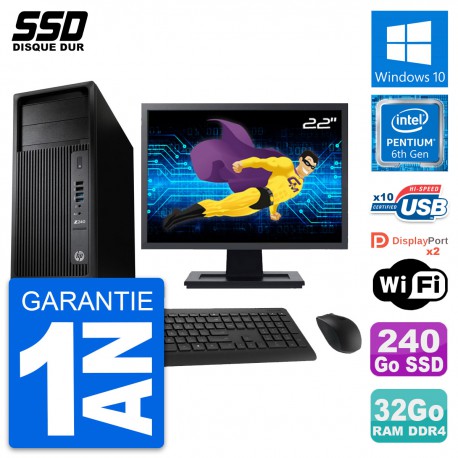 PC Tour HP WorkStation Z240 Ecran 22" G4400 RAM 32Go SSD 240Go Windows 10 Wifi