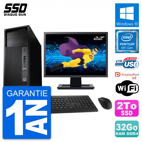 PC Tour HP WorkStation Z240 MT Ecran 22" G4400 RAM 32Go SSD 2To Windows 10 Wifi