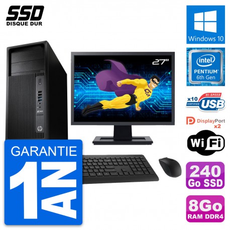 PC Tour HP WorkStation Z240 MT Ecran 27" G4400 RAM 8Go SSD 240Go Windows 10 Wifi