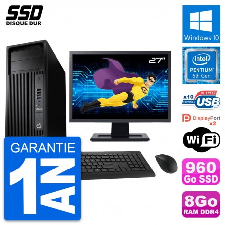 PC Tour HP WorkStation Z240 MT Ecran 27" G4400 RAM 8Go SSD 960Go Windows 10 Wifi
