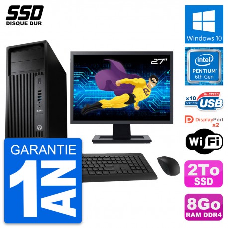 PC Tour HP WorkStation Z240 MT Ecran 27" G4400 RAM 8Go SSD 2To Windows 10 Wifi