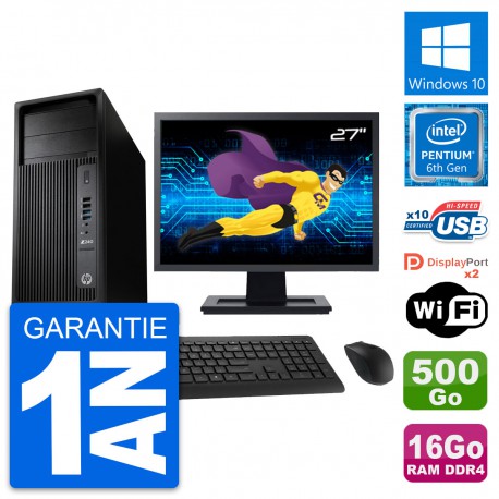 PC Tour HP Z240 MT Ecran 27" Intel G4400 RAM 16Go Disque 500Go Windows 10 Wifi