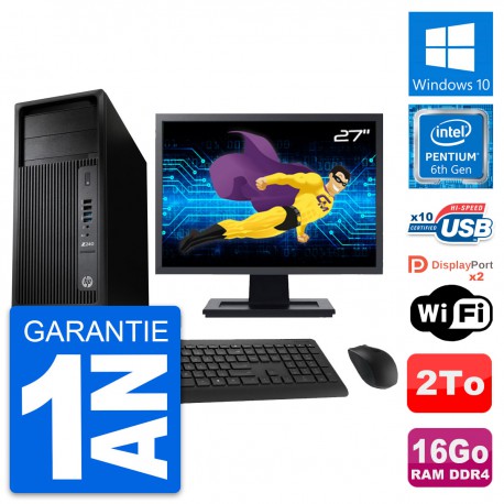 PC Tour HP Z240 MT Ecran 27" Pentium G4400 RAM 16Go Disque 2To Windows 10 Wifi