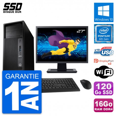 PC Tour HP WorkStation Z240 Ecran 27" G4400 RAM 16Go SSD 120Go Windows 10 Wifi