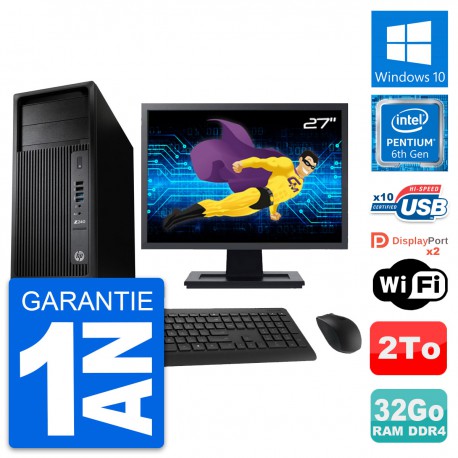 PC Tour HP Z240 MT Ecran 27" Pentium G4400 RAM 32Go Disque 2To Windows 10 Wifi