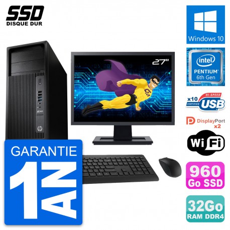 PC Tour HP WorkStation Z240 Ecran 27" G4400 RAM 32Go SSD 960Go Windows 10 Wifi