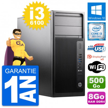PC Tour HP WorkStation Z240 MT Core i3-6100 RAM 8Go Disque 500Go Windows 10 Wifi