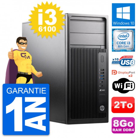 PC Tour HP WorkStation Z240 MT Intel i3-6100 RAM 8Go Disque 2To Windows 10 Wifi