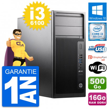 PC Tour HP WorkStation Z240 Intel i3-6100 RAM 16Go Disque 500Go Windows 10 Wifi