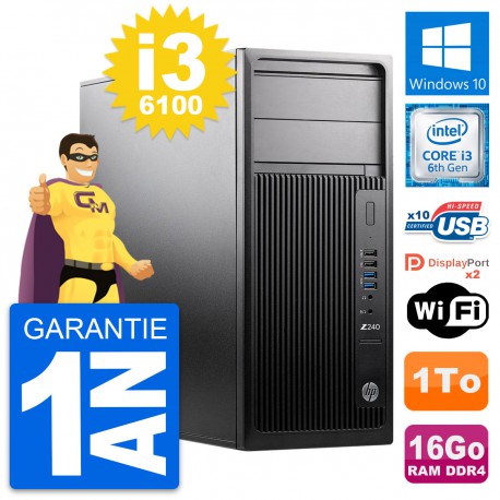 PC Tour HP WorkStation Z240 MT Intel i3-6100 RAM 16Go Disque 1To Windows 10 Wifi