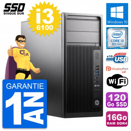 PC Tour HP WorkStation Z240 MT Intel i3-6100 RAM 16Go SSD 120Go Windows 10 Wifi