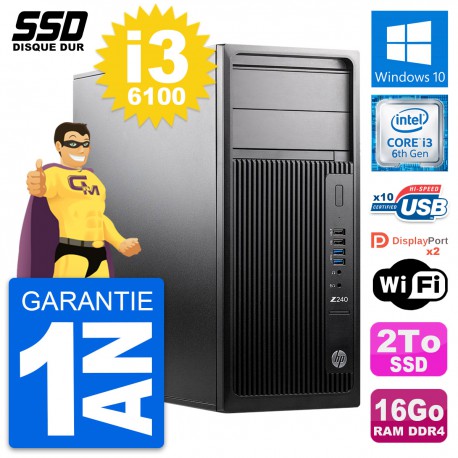 PC Tour HP WorkStation Z240 Intel Core i3-6100 RAM 16Go SSD 2To Windows 10 Wifi