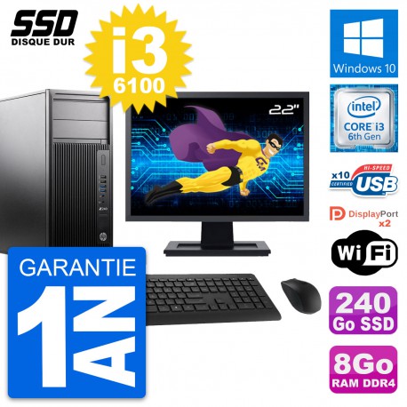 PC Tour HP WorkStation Z240 Ecran 22" i3-6100 RAM 8Go SSD 240Go Windows 10 Wifi