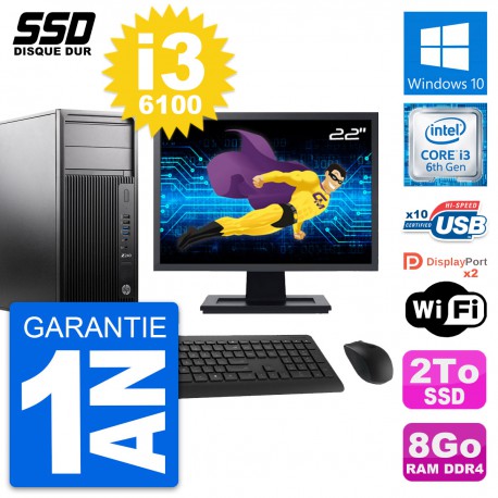PC Tour HP WorkStation Z240 MT Ecran 22" i3-6100 RAM 8Go SSD 2To Windows 10 Wifi