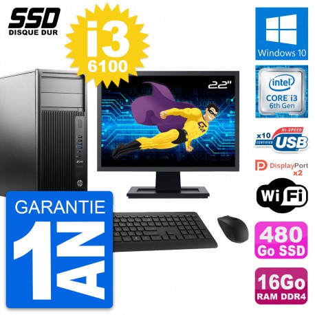 PC Tour HP WorkStation Z240 Ecran 22" i3-6100 RAM 16Go SSD 480Go Windows 10 Wifi