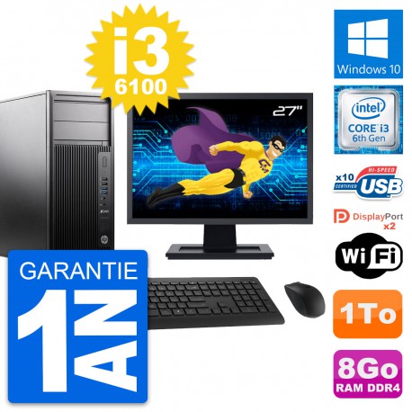 PC Tour HP WorkStation Z240 Ecran 27" i3-6100 RAM 8Go Disque 1To Windows 10 Wifi