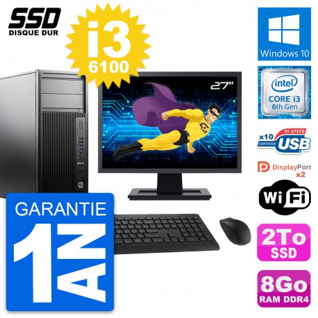 PC Tour HP WorkStation Z240 MT Ecran 27" i3-6100 RAM 8Go SSD 2To Windows 10 Wifi