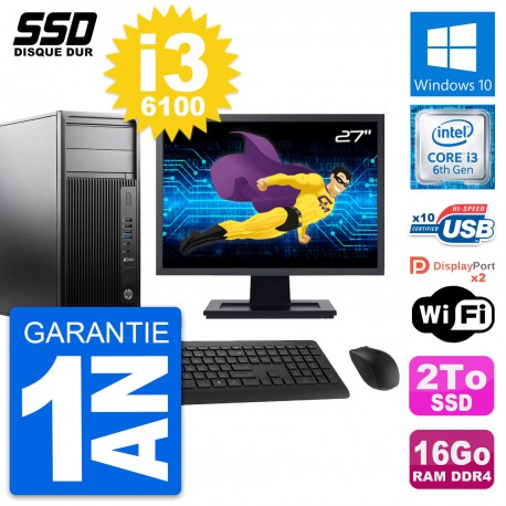 PC Tour HP WorkStation Z240 Ecran 27" i3-6100 RAM 16Go SSD 2To Windows 10 Wifi
