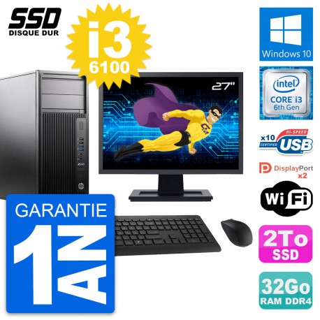 PC Tour HP WorkStation Z240 Ecran 27" i3-6100 RAM 32Go SSD 2To Windows 10 Wifi