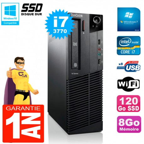PC Lenovo M92p SFF Core I7-3770 8Go Disque 120Go SSD Graveur DVD Wifi W7