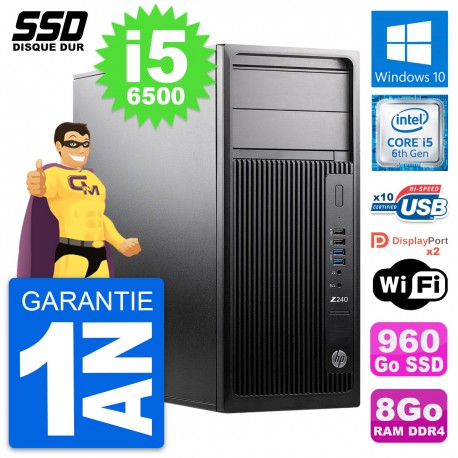 PC Tour HP WorkStation Z240 MT Intel i5-6500 RAM 8Go SSD 960Go Windows 10 Wifi