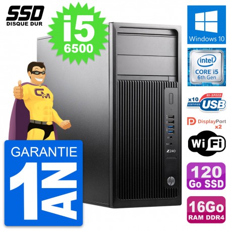 PC Tour HP WorkStation Z240 MT Intel i5-6500 RAM 16Go SSD 120Go Windows 10 Wifi