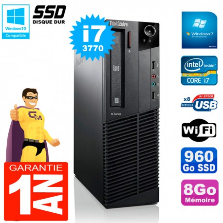 PC Lenovo M92p SFF Core I7-3770 8Go Disque 960Go SSD Graveur DVD Wifi W7