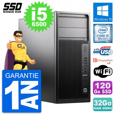 PC Tour HP WorkStation Z240 MT Intel i5-6500 RAM 32Go SSD 120Go Windows 10 Wifi