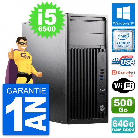 PC Tour HP WorkStation Z240 Intel i5-6500 RAM 64Go Disque 500Go Windows 10 Wifi