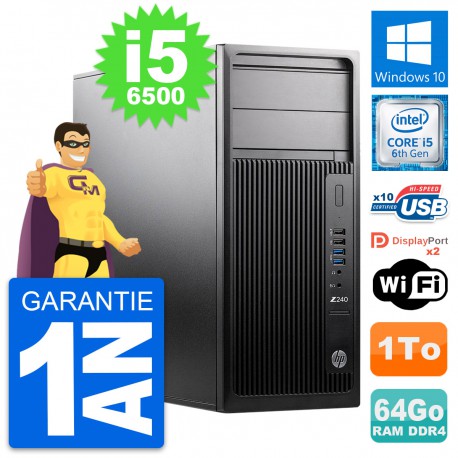 PC Tour HP WorkStation Z240 MT Intel i5-6500 RAM 64Go Disque 1To Windows 10 Wifi