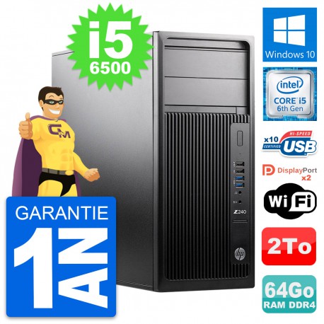 PC Tour HP WorkStation Z240 MT Intel i5-6500 RAM 64Go Disque 2To Windows 10 Wifi