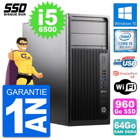 PC Tour HP WorkStation Z240 MT Intel i5-6500 RAM 64Go SSD 960Go Windows 10 Wifi