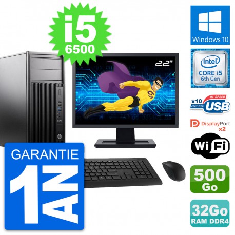 PC Tour HP Z240 MT Ecran 22" Intel i5-6500 RAM 32Go Disque 500Go Windows 10 Wifi
