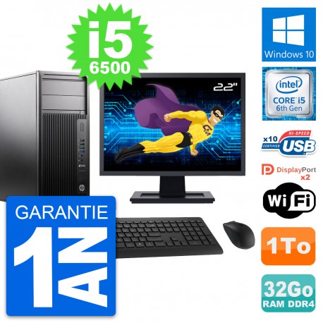 PC Tour HP Z240 MT Ecran 22" Intel i5-6500 RAM 32Go Disque 1To Windows 10 Wifi