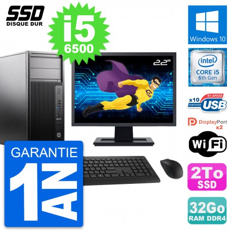 PC Tour HP WorkStation Z240 Ecran 22" i5-6500 RAM 32Go SSD 2To Windows 10 Wifi