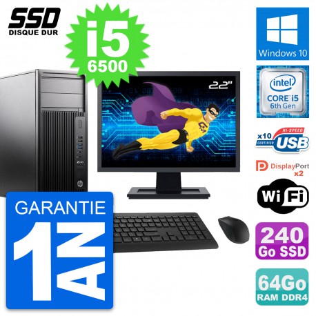 PC Tour HP WorkStation Z240 Ecran 22" i5-6500 RAM 64Go SSD 240Go Windows 10 Wifi