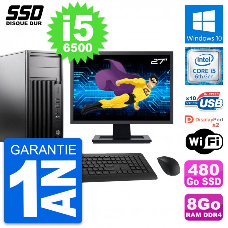 PC Tour HP Z240 Ecran 27" Intel Core i5-6500 RAM 8Go SSD 480Go Windows 10 Wifi