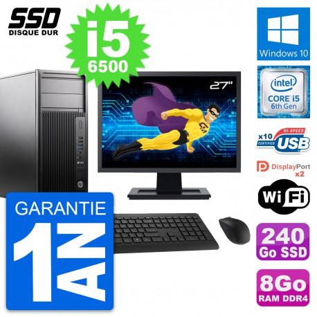 PC Tour HP Z240 Ecran 27" Intel Core i5-6500 RAM 8Go SSD 240Go Windows 10 Wifi