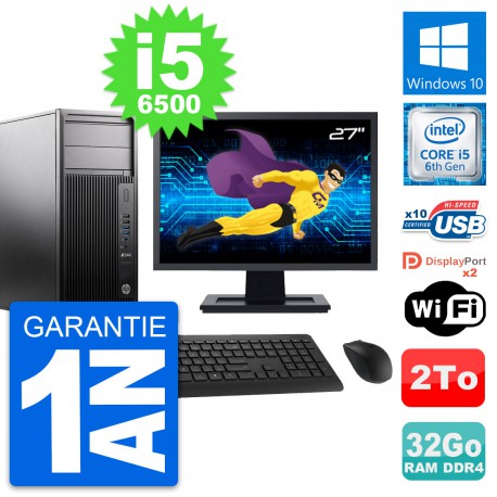 PC Tour HP Z240 MT Ecran 27" Intel i5-6500 RAM 32Go Disque 2To Windows 10 Wifi