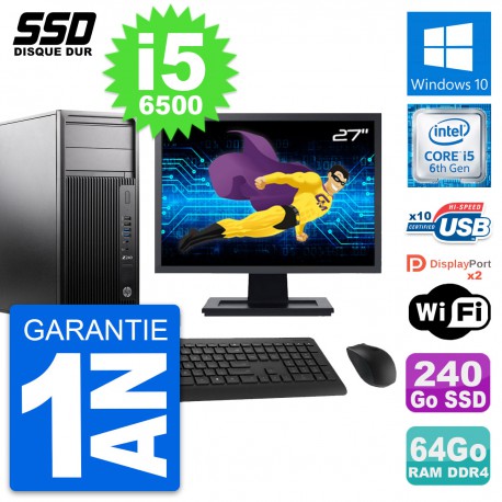 PC Tour HP WorkStation Z240 Ecran 27" i5-6500 RAM 64Go SSD 240Go Windows 10 Wifi